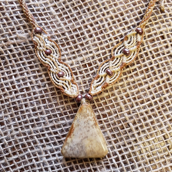 Jasper Macrame Handmade Adjustable Necklace - Picture 4 of 5